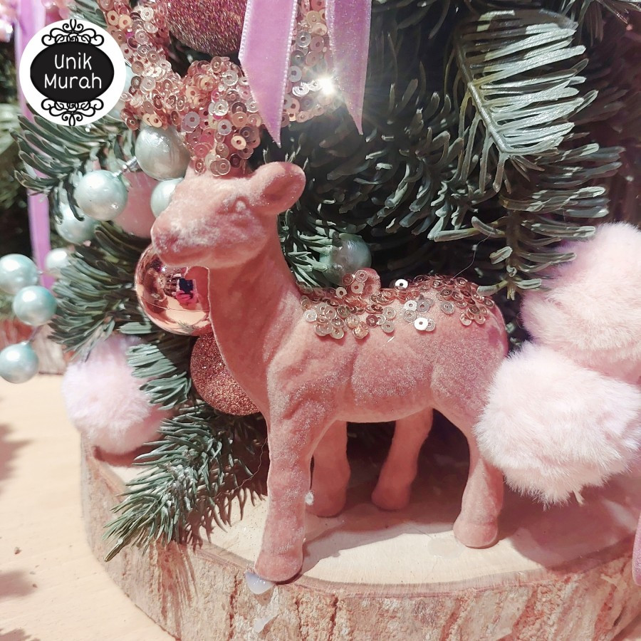 Hiasan Natal - Ornament Gantung - Pink Payet Reindeer 1s