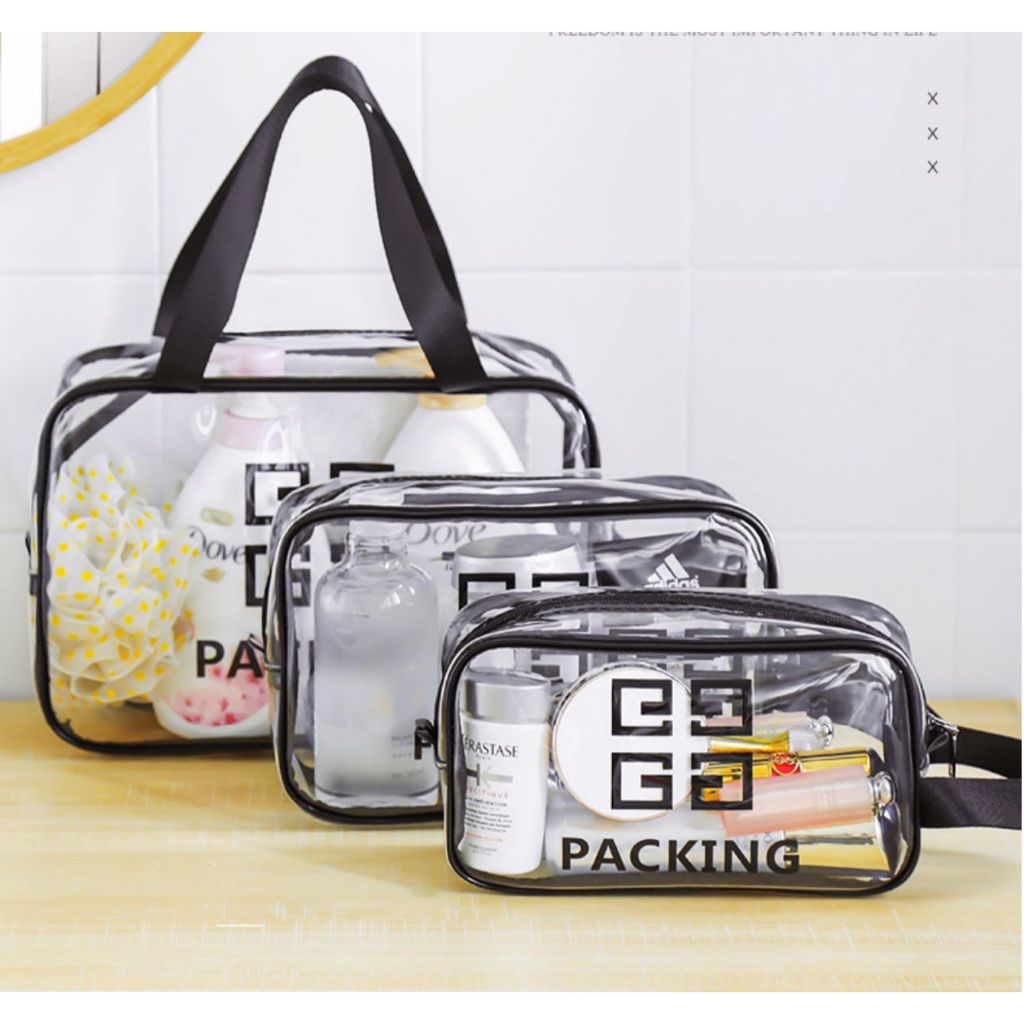 Tas Travel Jinjing Wanita Transparan - Pouch Tas Make Up Kosmetik Perlengkapan dan Peralatan Mandi