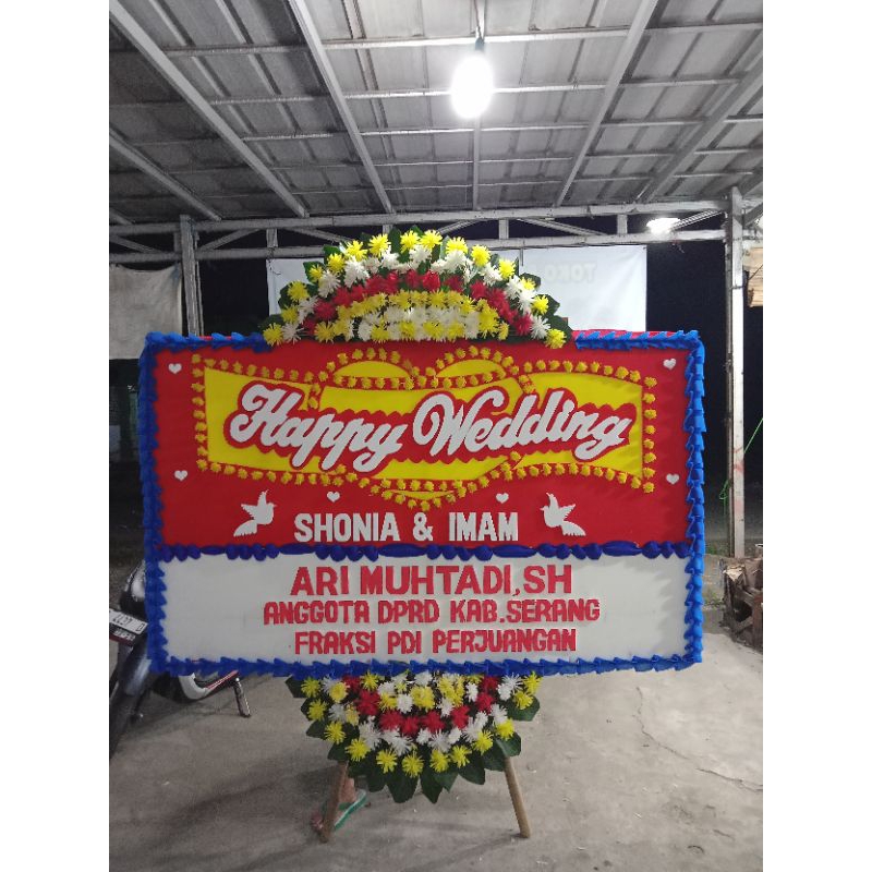 karangan bunga papan happy wedding kota serang