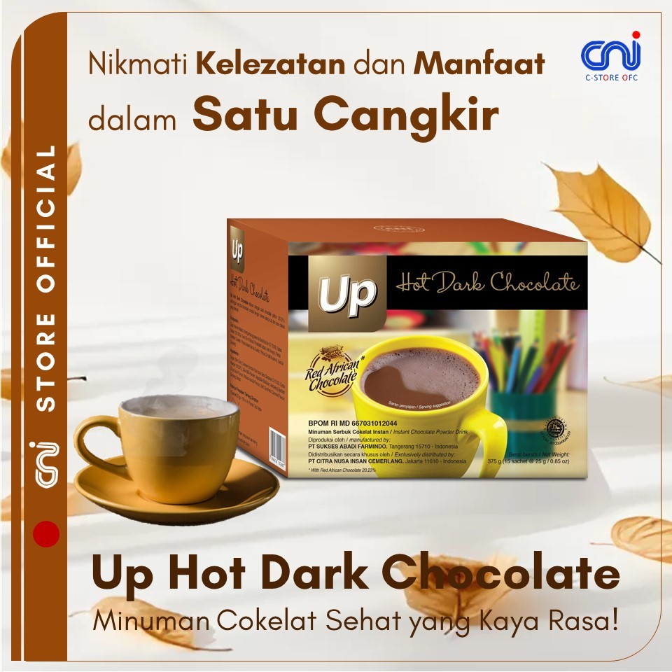 

CNI Up Hot Dark Chocolate minuman cokelat instan mengandung 70% kakao Rendah Kalori