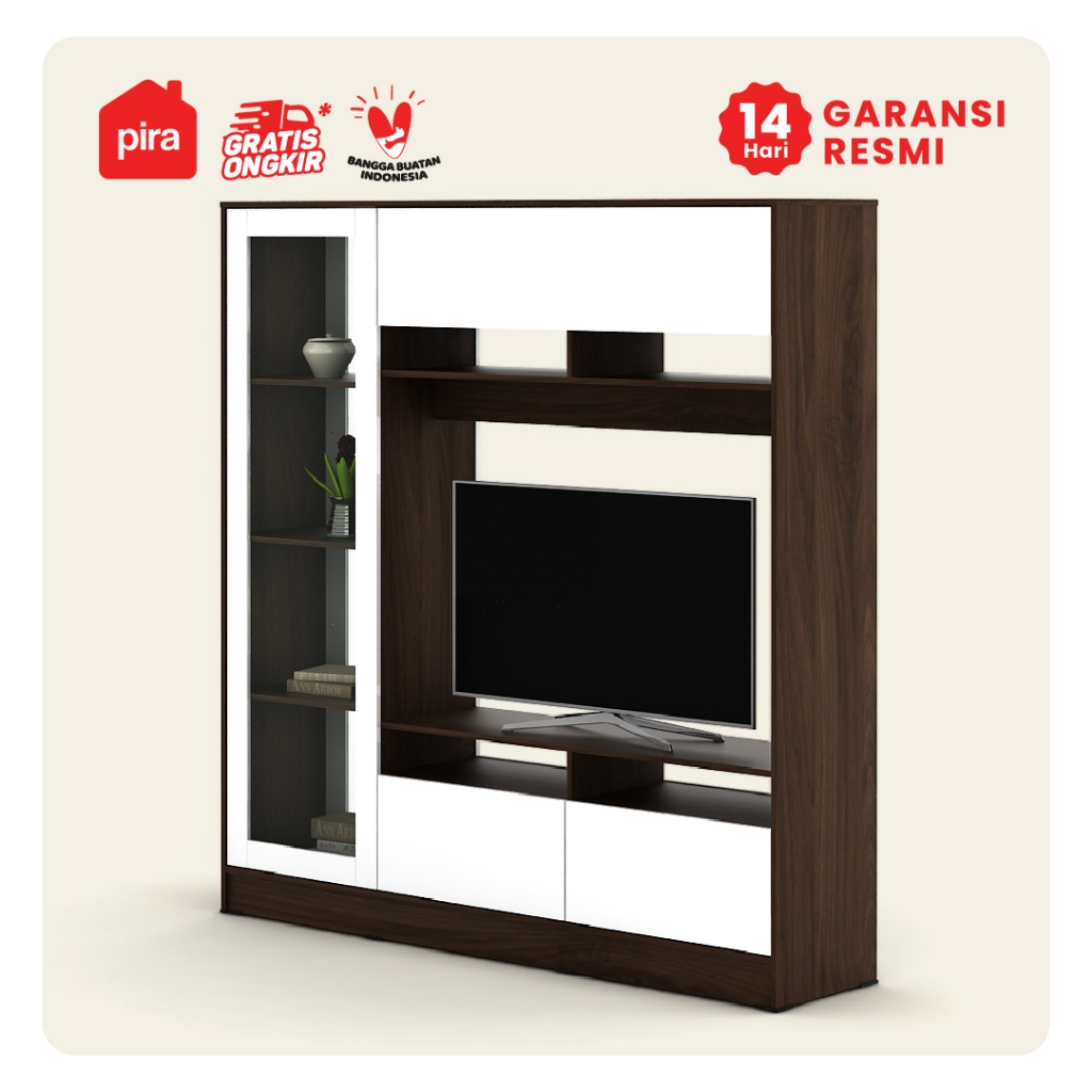 Pira Bavarian - Bergen Meja TV/Rak TV - Brown Walnut & White Glossy