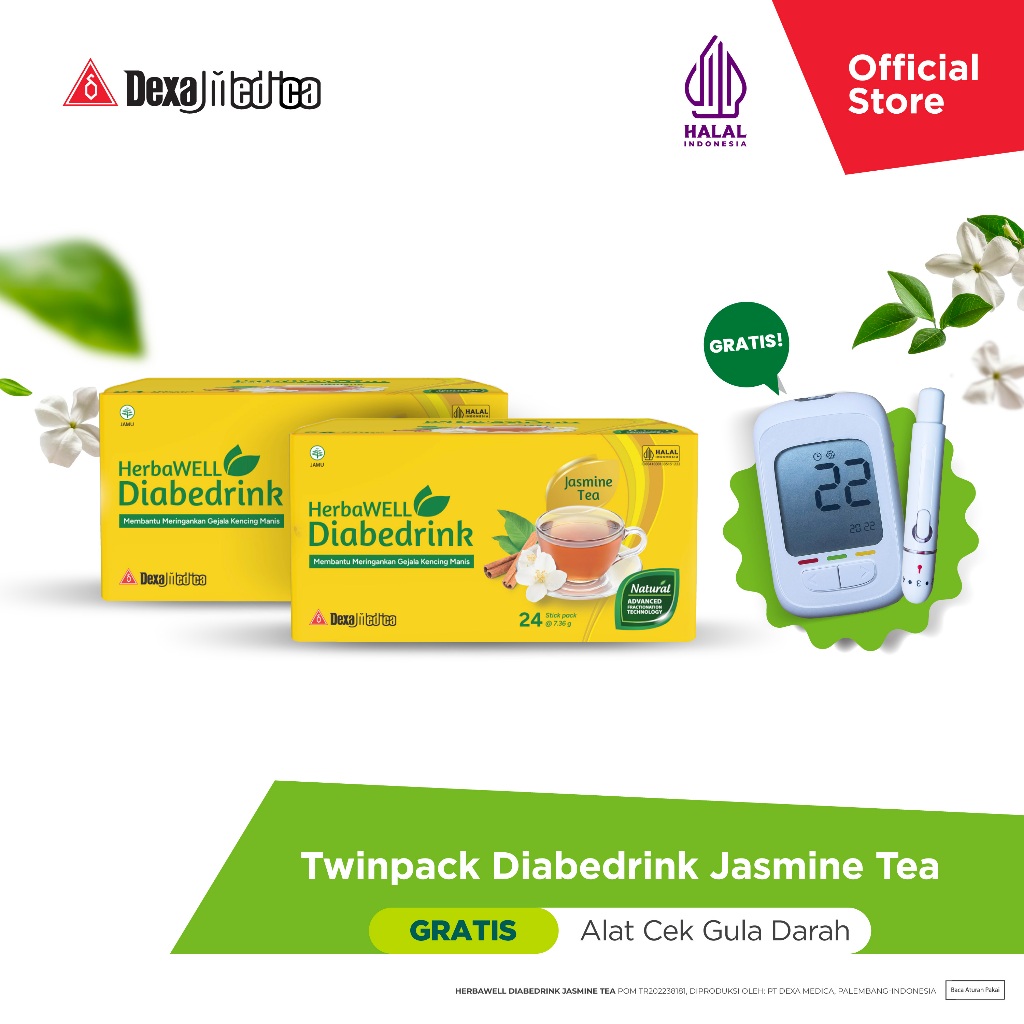 

HerbaWELL Diabedrink Jasmine Tea Minuman Herbal Diabetes Isi 24 Stickpack - Twin Pack