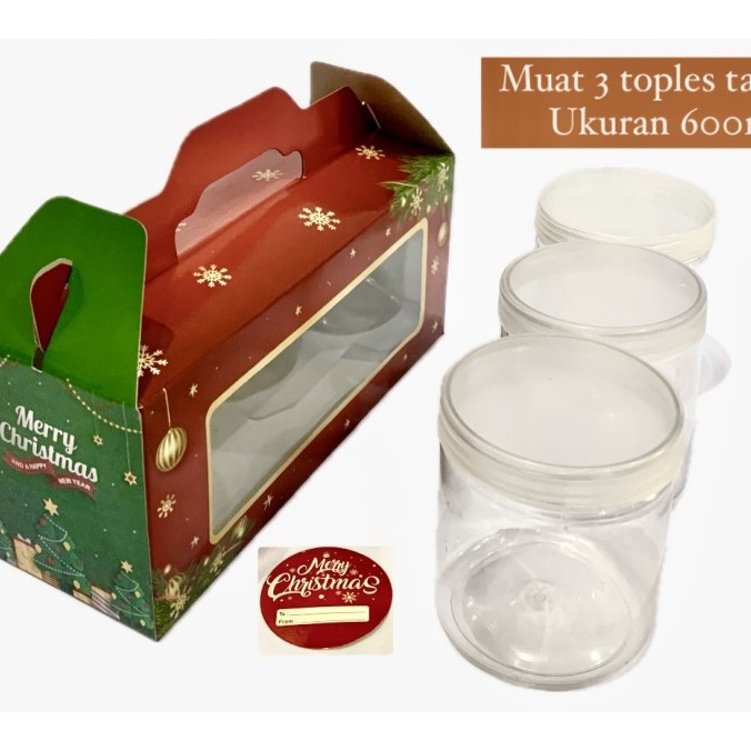 

(5 Pcs)Dus Toples 600ml Isi 3 Box Hampers Natal 10x28x12 Cm Kotak Kue Kering Merry Christmas