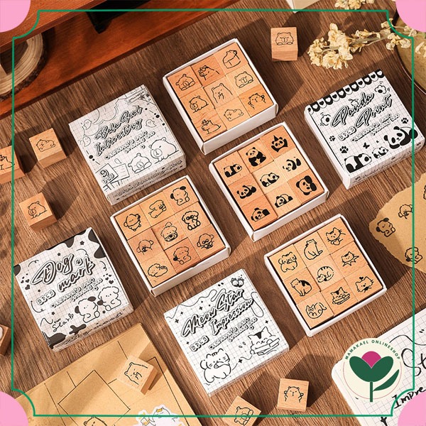 

1 set wooden cute animal stamp retro vintage aesthetic journaling diy jurnal stempel kayu lucu MK1844