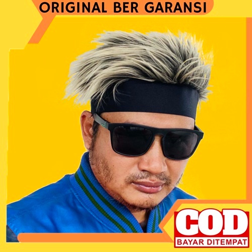 rambut palsu cowok premium topi rambut panjang pria