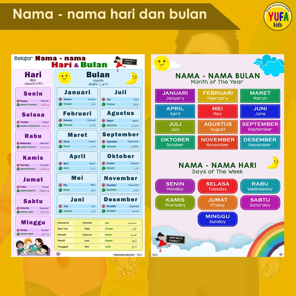 085 Poster nama hari dan bulan- Poster Edukasi Anak - Poster belajar anak - Poster wipe and clean - 