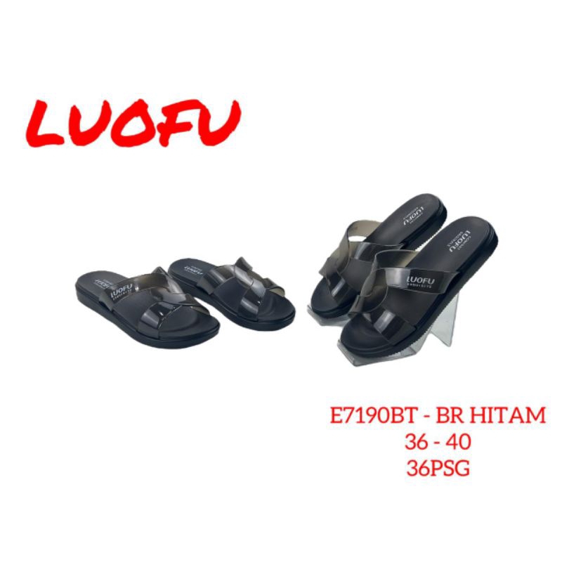 Luofu Sandal Selop Karet Wanita (E-7190)Hitam