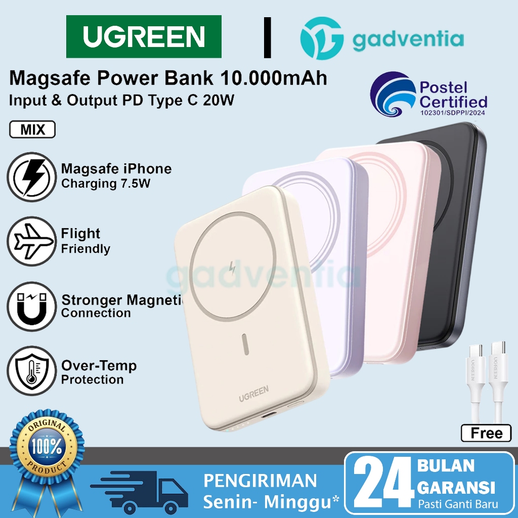 UGREEN Magnetic PowerBank Magsafe Wireless PD Fast Charging 20w 10.000mAh For iPhone 15 Series Samsu
