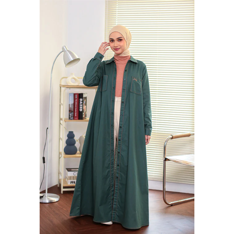 DAUKY L Dress Pocket Cotton - Fashion Muslim Dress Gamis Wanita Bahan Katun Best Seller