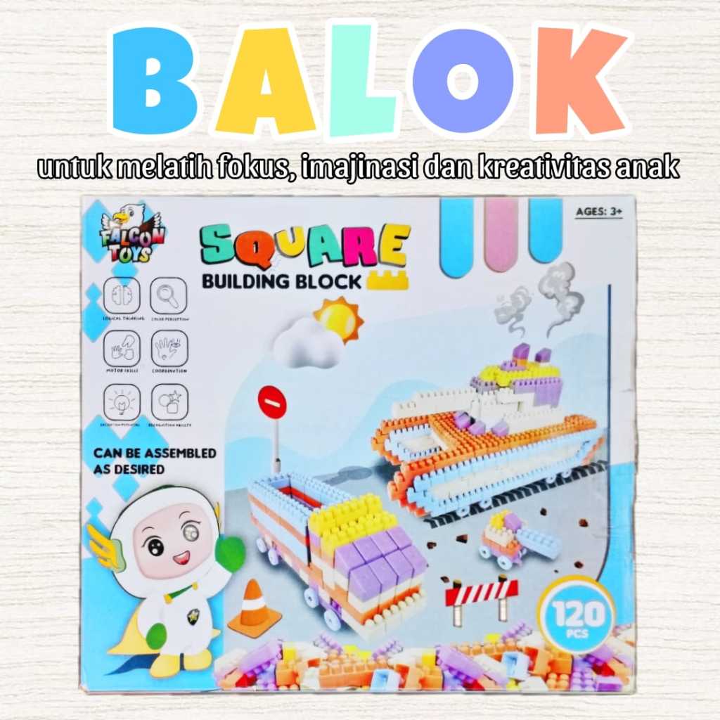 PROMO Mainan EDUKASI BALOK SUSUN Anak 120 Pcs DIY BRICK Block Bricks Block Jumbo Square Building BLO