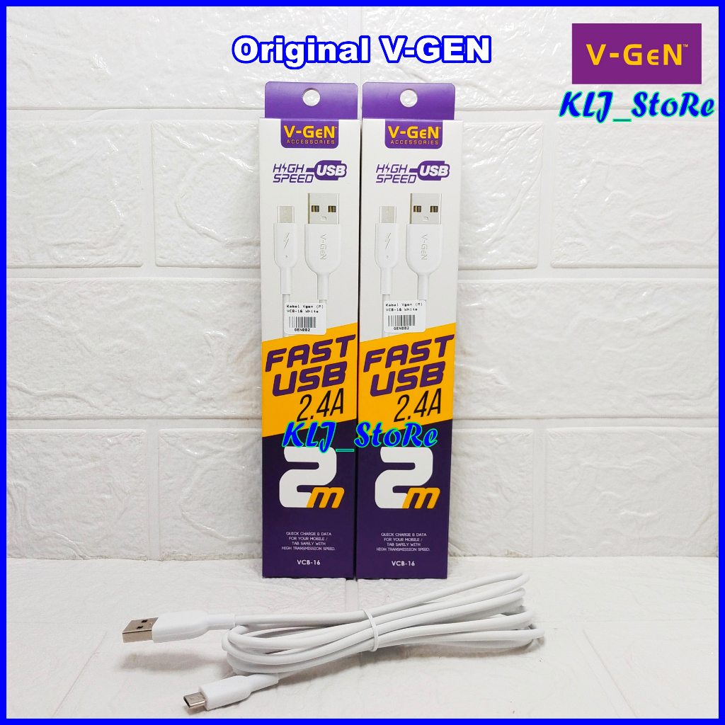Kabel Data V-GEN VCB-16 Micro/VCB-18 Type-C Kabel VGEN VCB 16/VCB 18 2.4A Fast Charging 2 Meter Orig