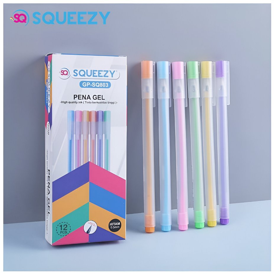 

Pack Gel Pen Squeezy GP-SQ803 0.5MM Hitam Isi 12 PCS