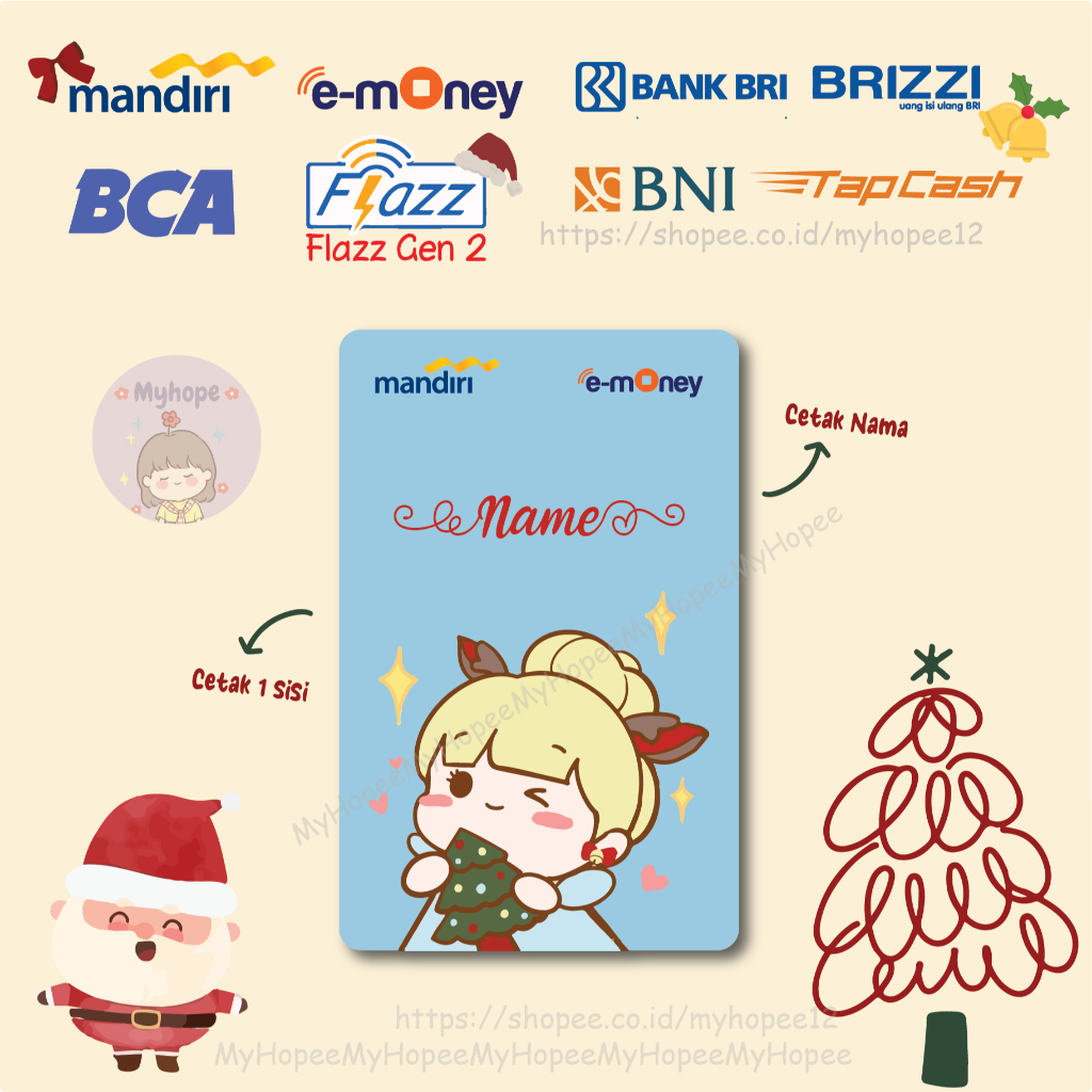 Emoney Custom Etoll Princess Edisi Christmas Natal Cute Kartu Mandiri E-money E-toll Bca Flazz Bni t