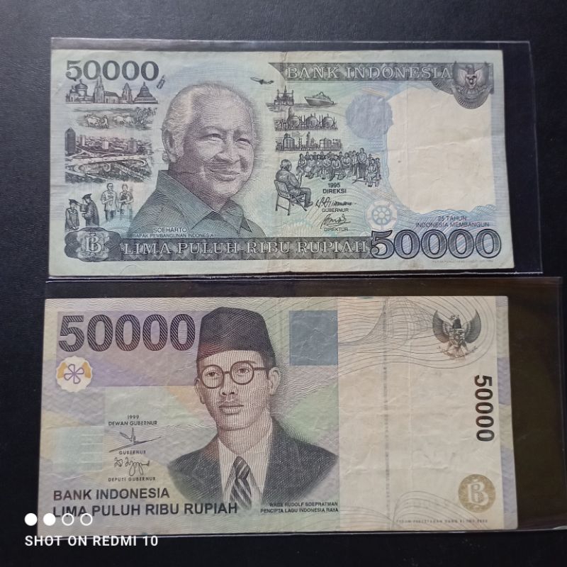 paket 2 lembar uang kertas kuno variasi 50000 tahun 90'an bekas beredar asli