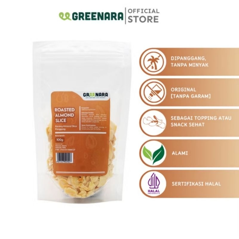 

Kacang Almond Iris Panggang 100gr Greenara