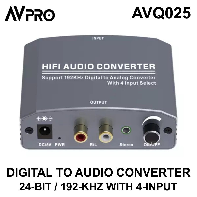 AVPRO AVQ025 24-bit 192-kHz Digital to Audio Converter DAC w 4-input