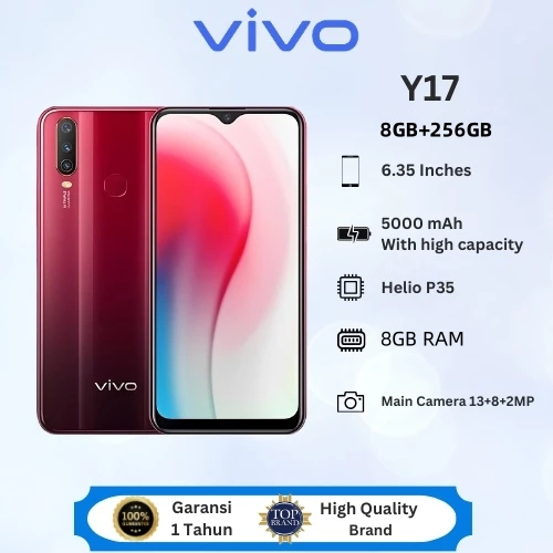 Vivo Y17 HP Murah Cuci Gudang RAM 8GB+256GB AI Triple Camera Baterai 5000mAh Layar Penuh Handphone