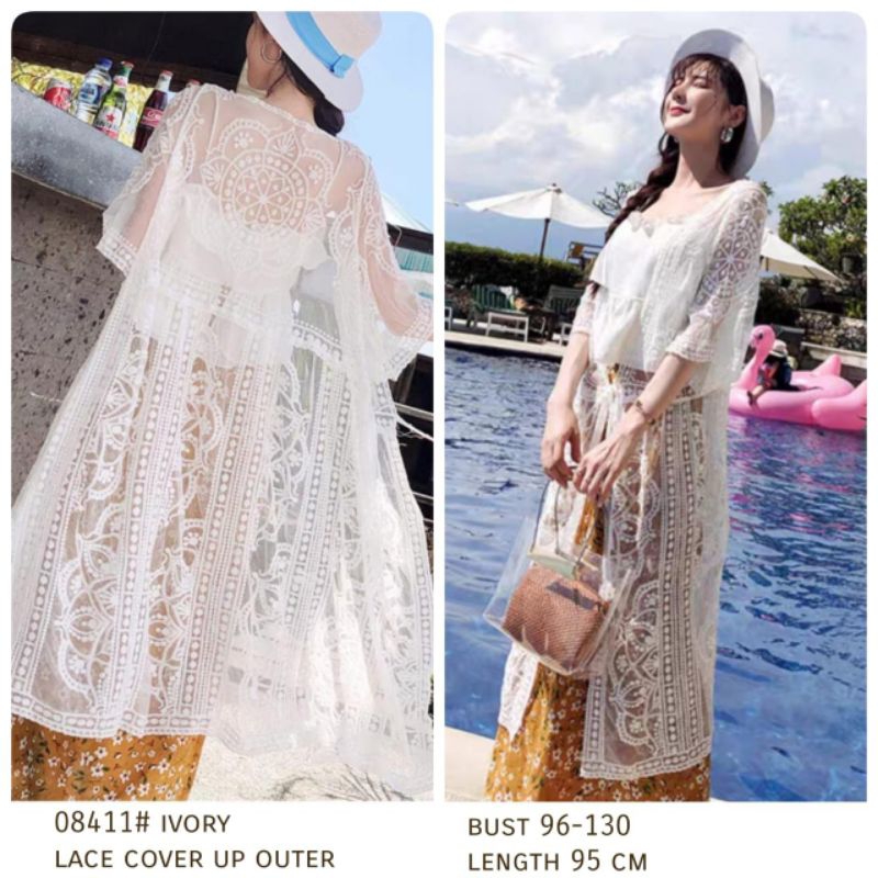 08411 Fashion luaran auter outer panjang jaring rajut knit knited jaring bagus murah realpic import 