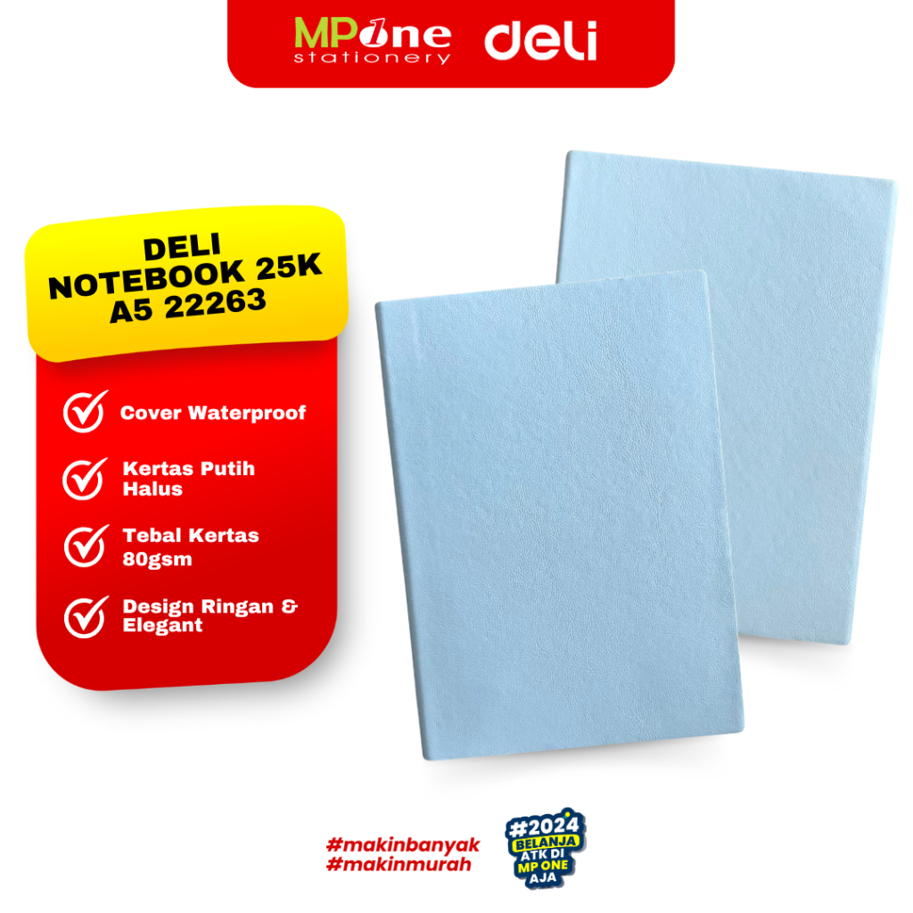 

Deli Notebook Ukuran A5 25K 22263 / Buku Catatan A5 @80 Lembar DELI 22263 / Notebook Spiral A5 Cover Waterproof