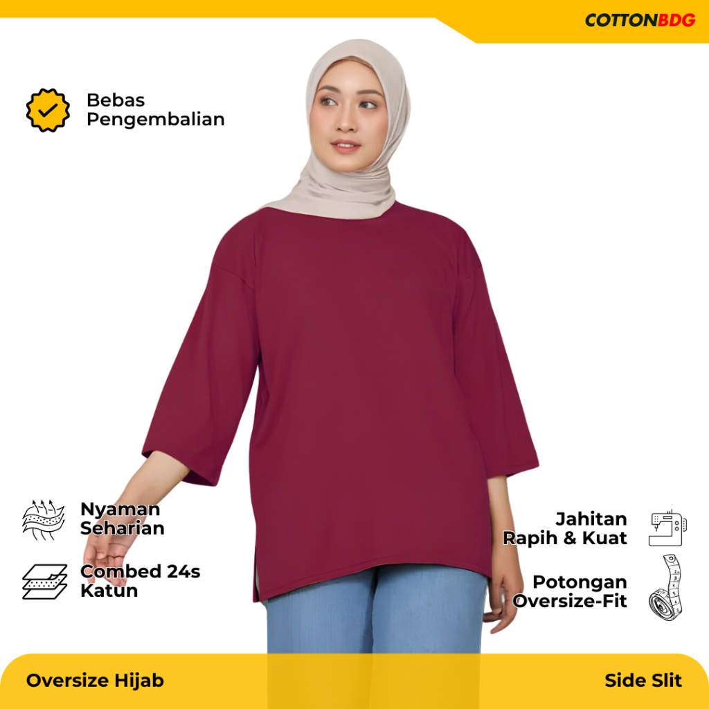 𝐂𝐨𝐭𝐭𝐨𝐧𝐛𝐝𝐠 Baju Kaos Polos Oversize Atasan Wanita Hijab Magenta Size M-XXL Kasual