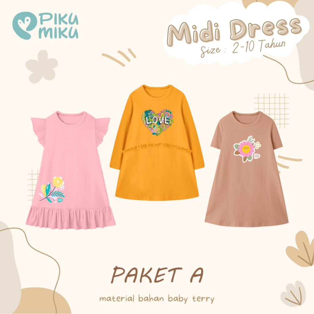 Atasan Kaos Anak Perempuan Tunic Bahan Katun Baby Terry Size 2-10