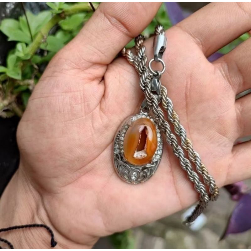 kalung liontin batu akik Sulaiman combong natural