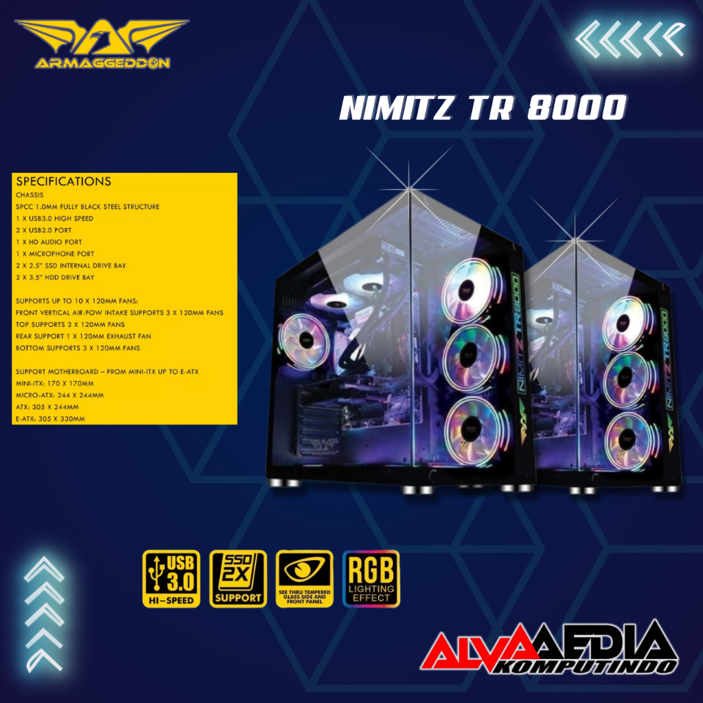 CASHING PC ARMAGGEDDON NIMITZ TR 8000 BLACK - PC CASING GAMING E-ATX / ATXM | CASE PC ARMAGGEDDON NI