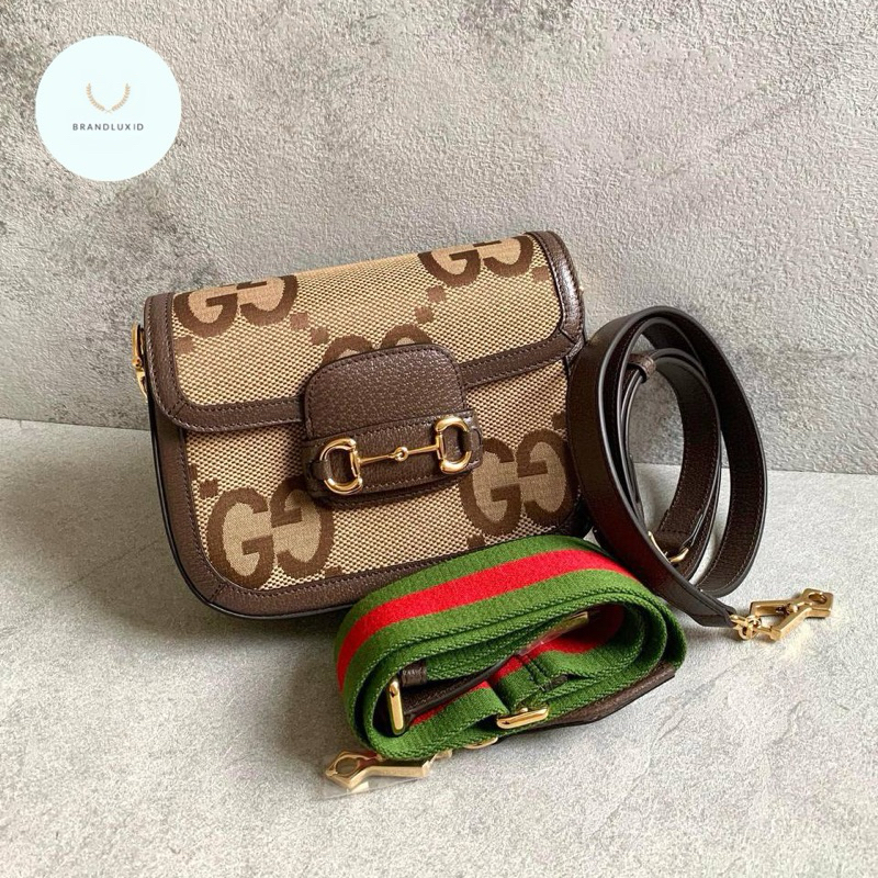 Gucci Mini Horsebit 1955 Jumbo GG Supreme Shoulder Bag