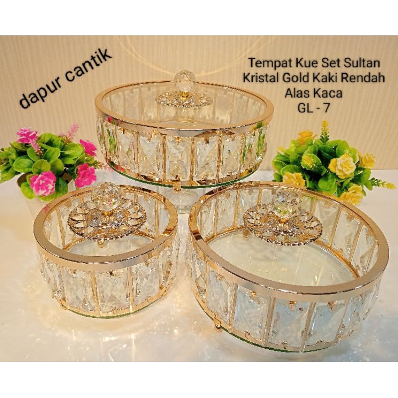 Tempat Kue Kristal Gold 3pc Kaca GL7