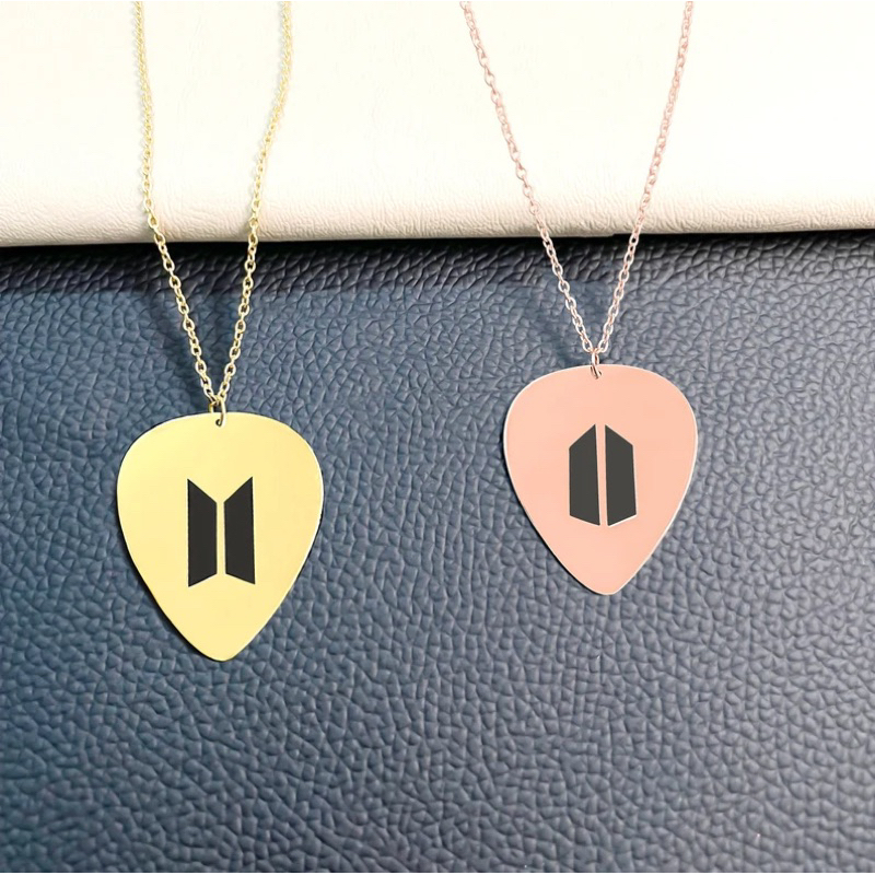 Kalung Guitar Pick BTS Necklace Gold Rosegold Silver Titanium
