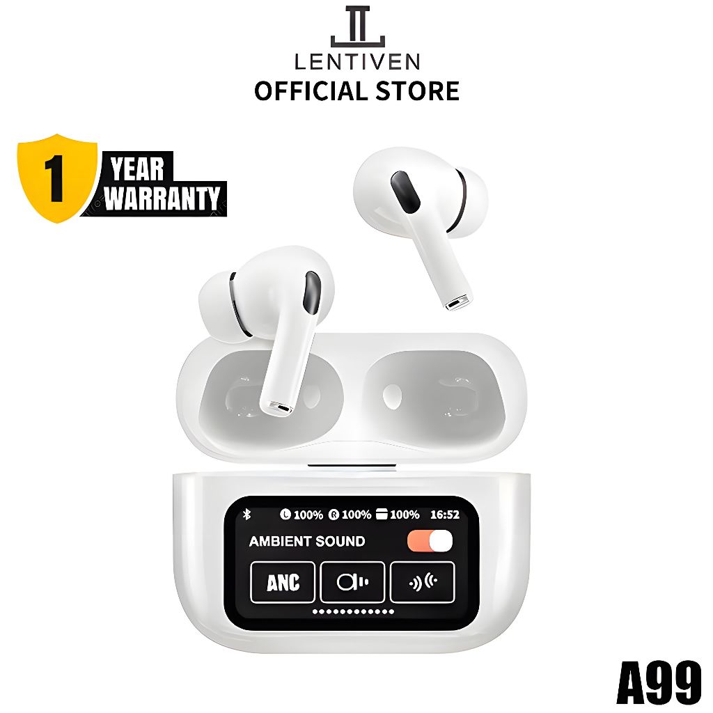 LENTIVEN TWS Earphone Headset Bluetooth V5.4 Smart Screen Active Noise Reduction ANC/ENC A99