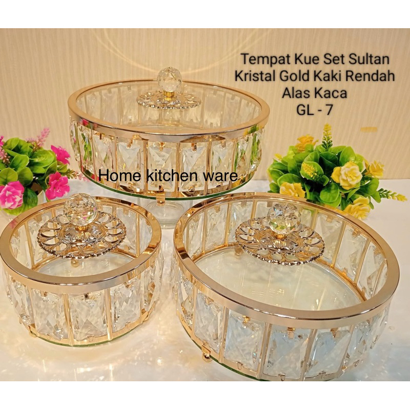 Tempat kue swarovski kaca | tempat kue kristal 1set 3 pcs