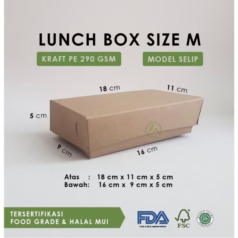 

100pcs Lunch box size M,kotak makanan serbaguna, Kraft 290 lebih tebal dan laminasi polos hemat praktis dan MURAH