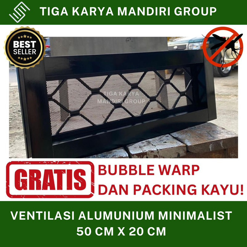(Ventilasi Kamar Kawat Nyamuk Alumunium Anti Karat +Tralis 50Cm X 20Cm/Ventilasi Kawat Nyamuk