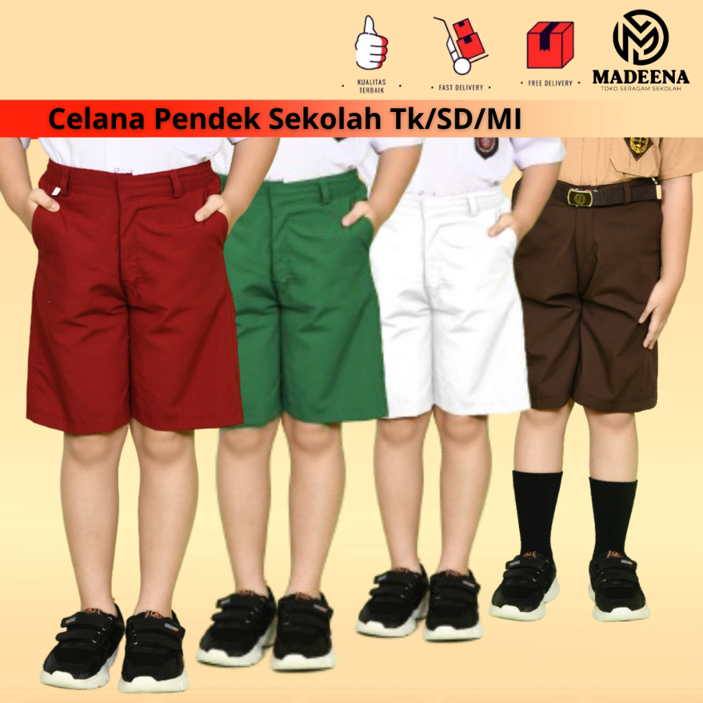 Celana Putih Pramuka Hijau Merah Seragam Sekolah SD Tk Pendek Laki Pinggang Karet