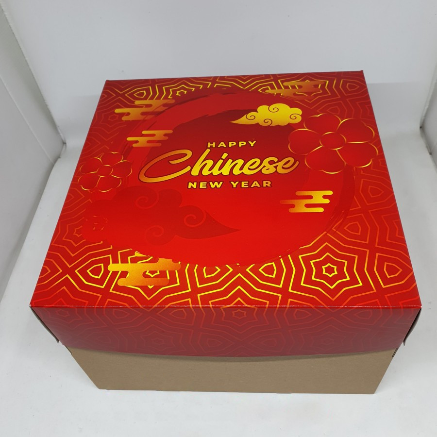 Box marmer cake merah imlek 25x25 kotak kue lapis dus packaging hampers red cny sincia tempat roti