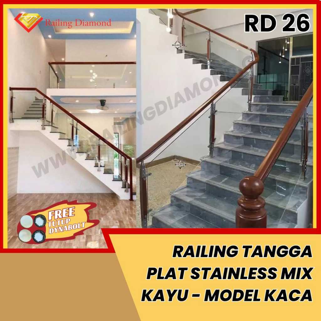Tiang Railing Tangga Stainless Lapis Kayu RD 26