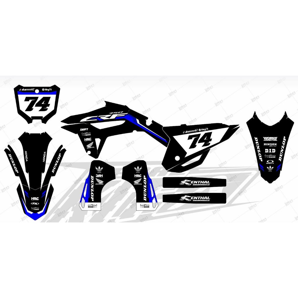 Decal stiker CRF 450 motif racing hitam biru putih dekal setiker custom