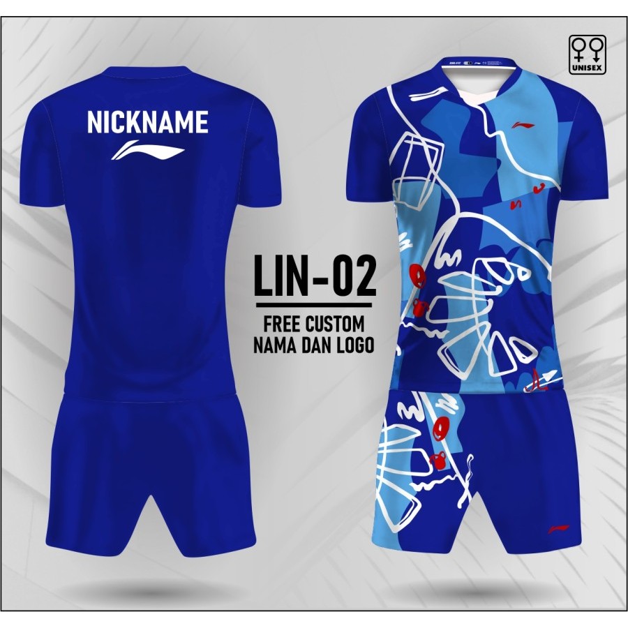 Setelan jersey dan celana badminton baju bulu tangkis lin terbaru free custom nama dan logo