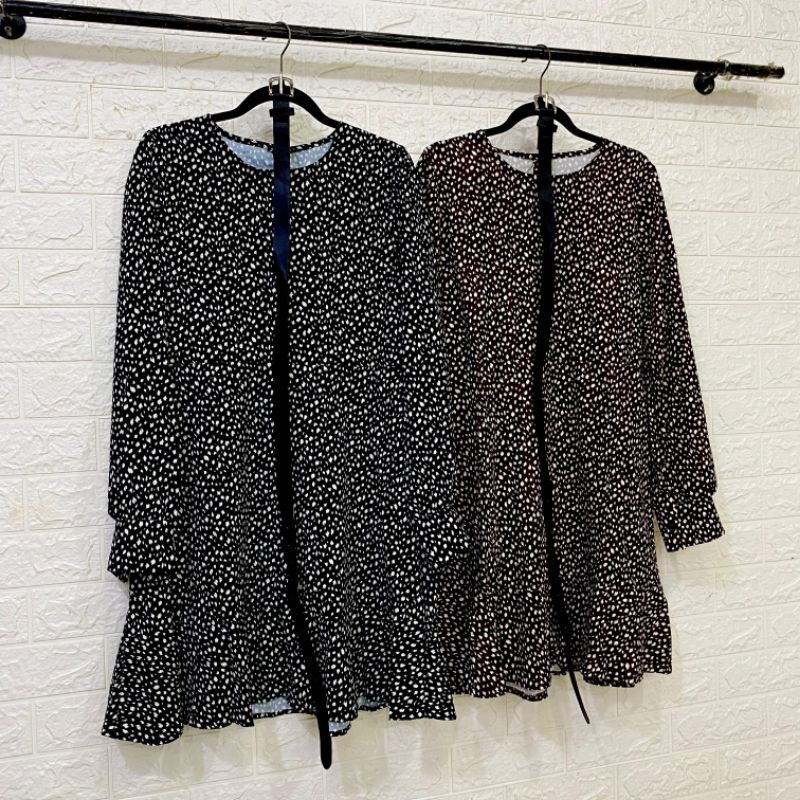 TUNIK SET BELT REMPEL TINGKAT LEOPARD LONG SLEEVE WANITA KOREAN STYLE