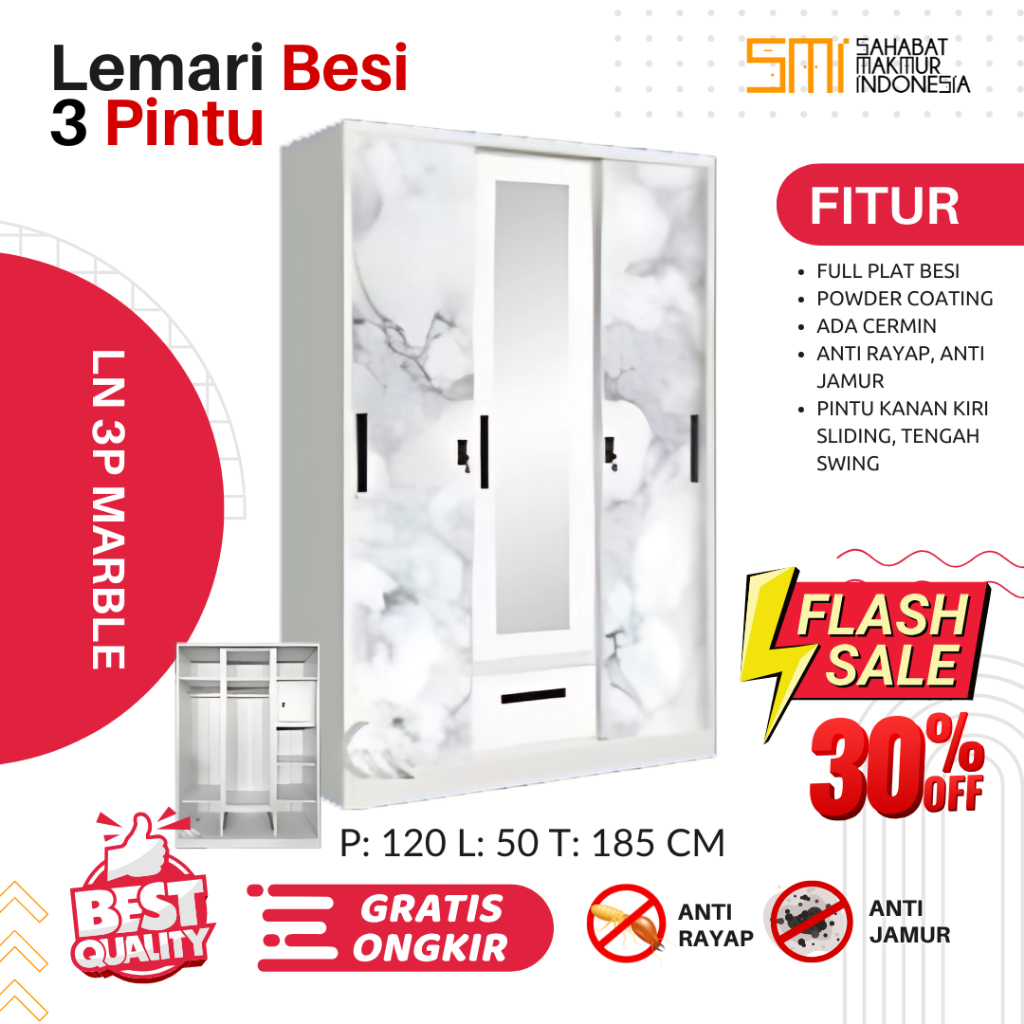 Lemari Besi 3 Pintu - Lemari Besi Sliding, Lemari Baju Besi, Lemari Besi 3 Pintu, Lemari besi