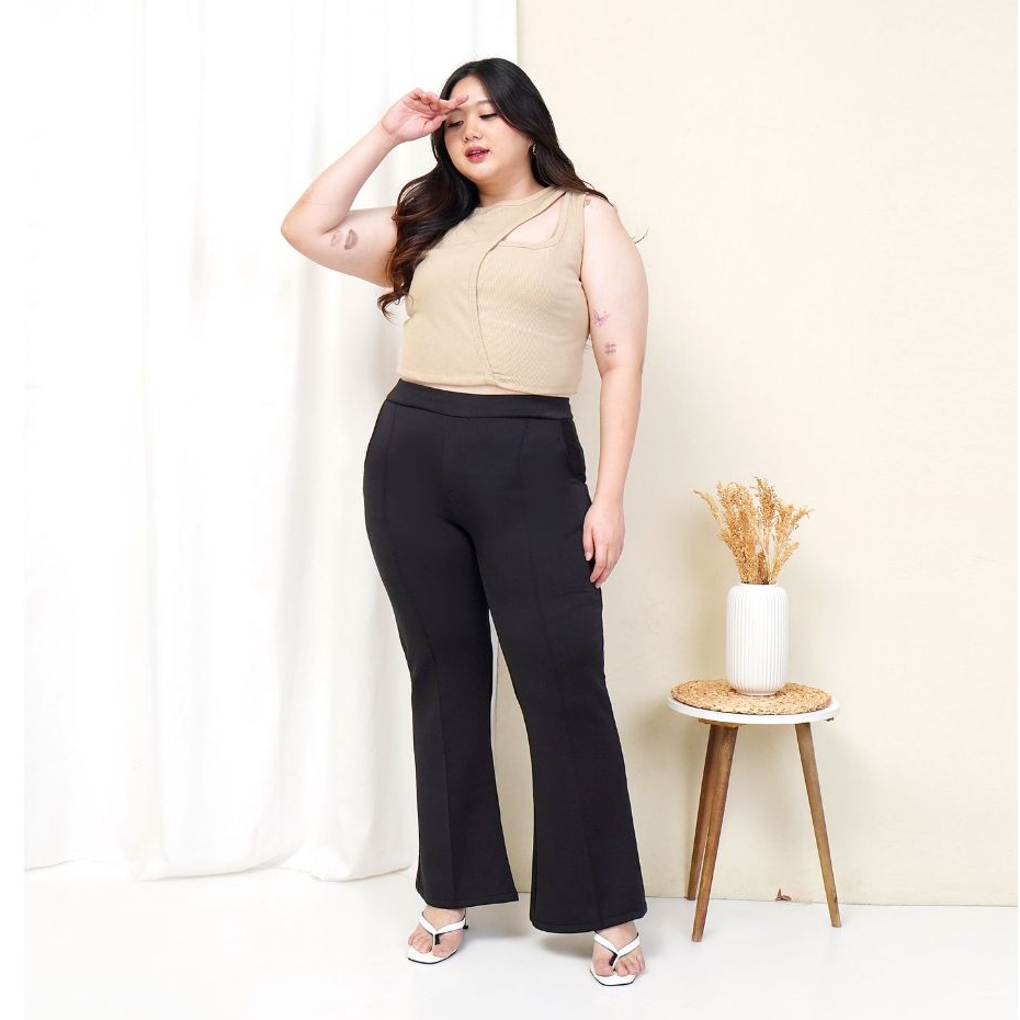 HYGET Celana Cutbray List Wanita Jumbo Highwaist Scuba Premium