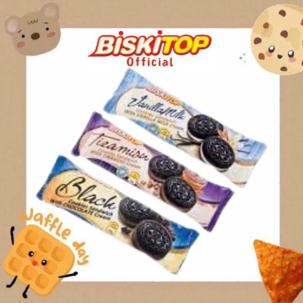 

BISKITOP OFFICIAL - BLACK COOKIES SANDWICH 60g (isi 6 kue) Biskuit Biskitop Cemilan Biscuit Anak Kue Murah Oreo