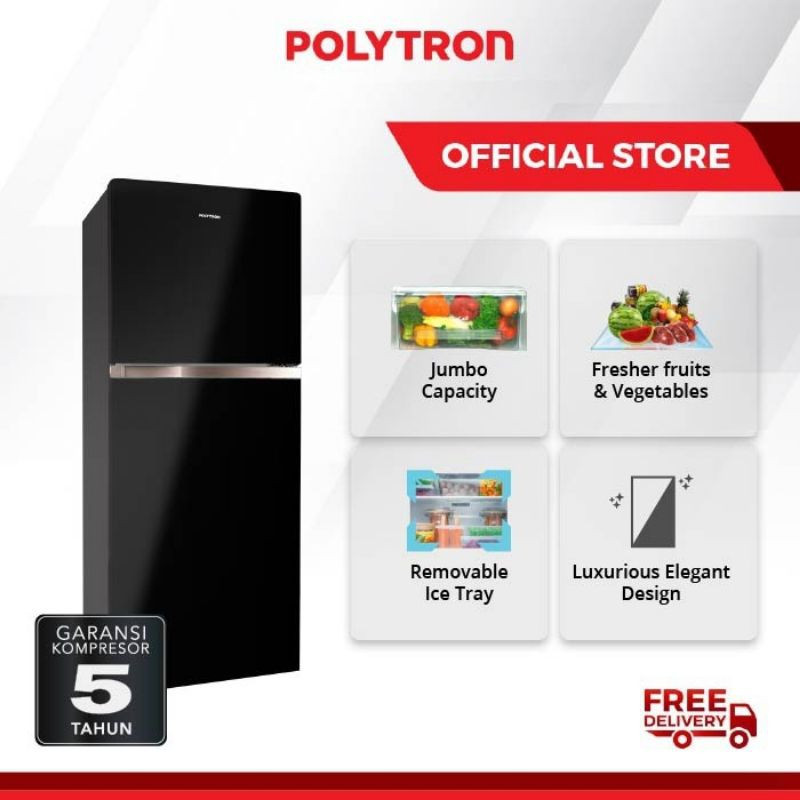 KULKAS POLYTRON PRW 23 VX LEMARI ES 2 PINTU PRW 23 VX TEMPERED GLASS