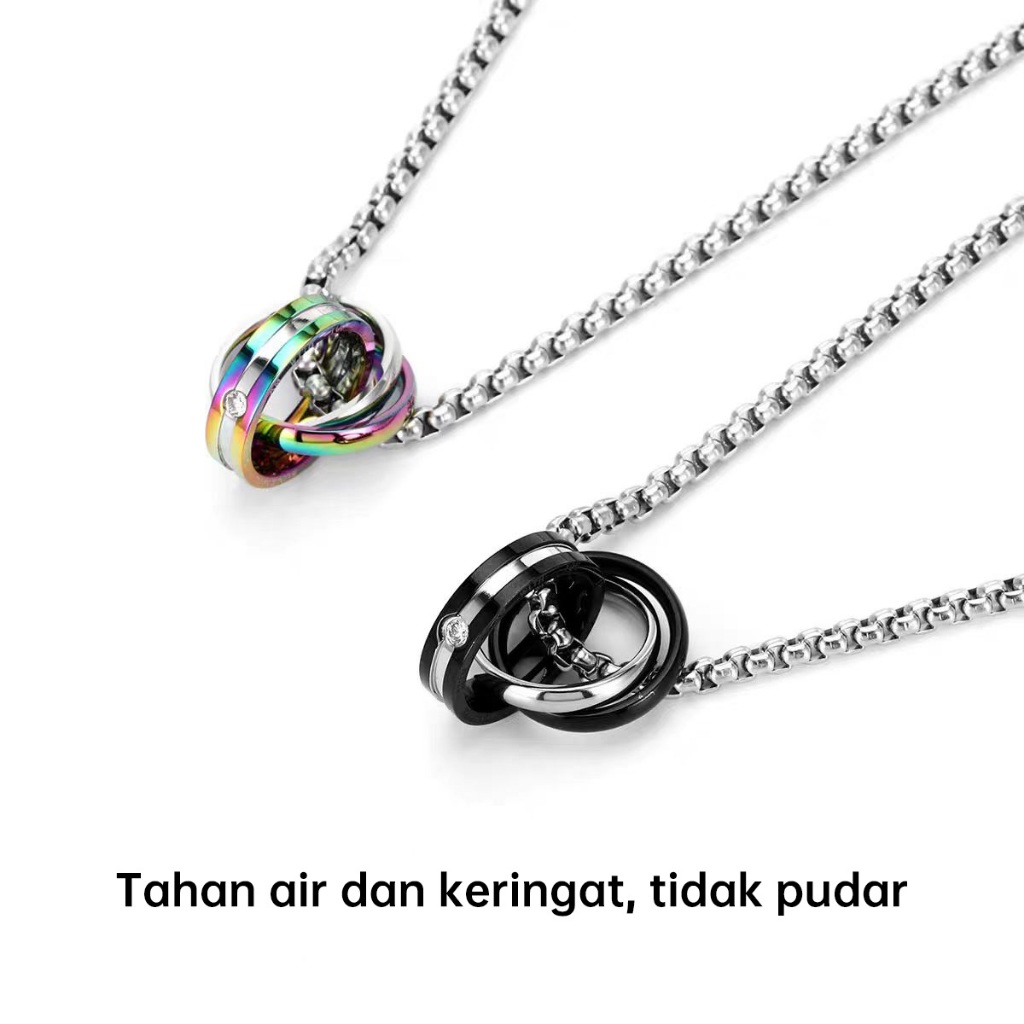 Kalung titanium wanita anti karat / Kalung cowok keren / Kalung cincin korea couple kalung panjang