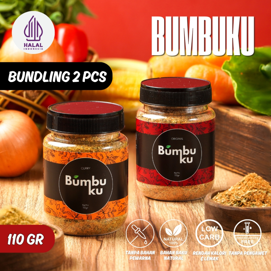 

[BUNDLE 2 PCS] BUMBUKU Bumbu Marinasi Serba Guna Rendah Kalori Rasa Original & Curry 110Gram