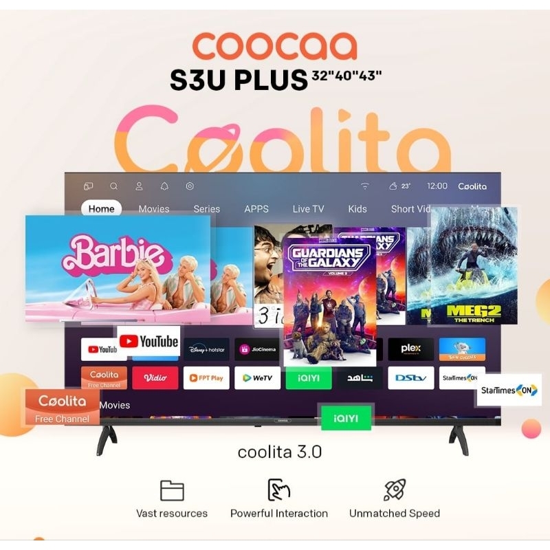 COOCAA 40S3U Plus LED TV 40 inch Digital Smart Coolita 3.0 Dolby Audio Full HD TV