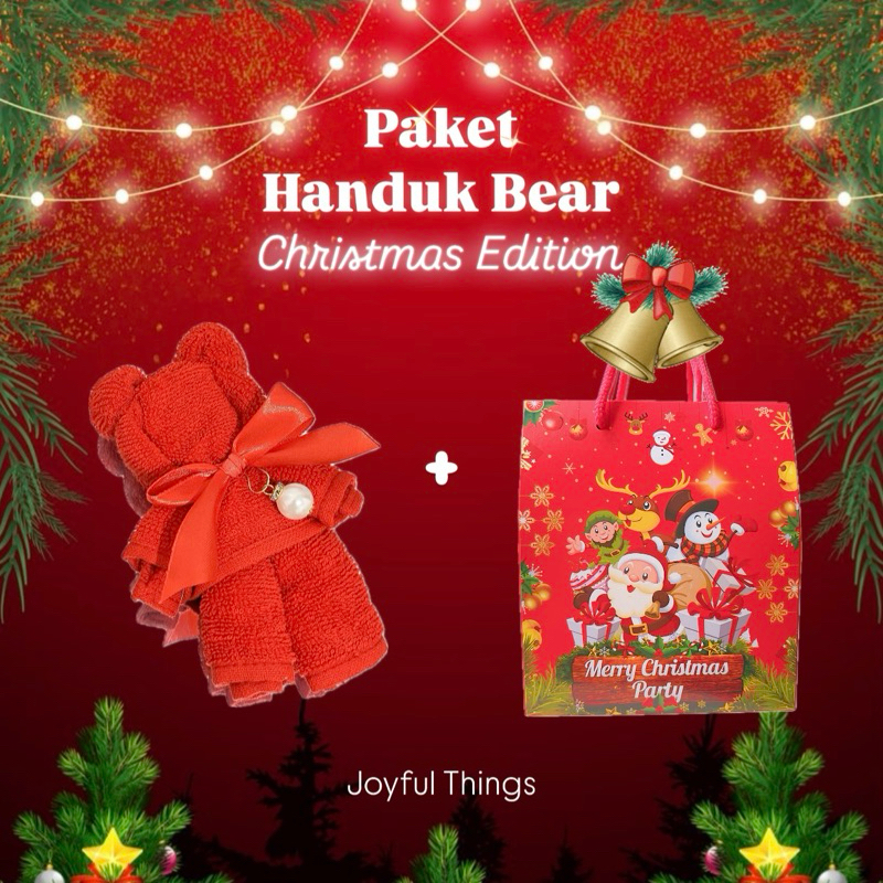 

GROSIR Joyful Paket Handuk Bear Hampers Natal / Goodie Bag Natal Santa Claus / Paket Handuk Merah Christmas Edition