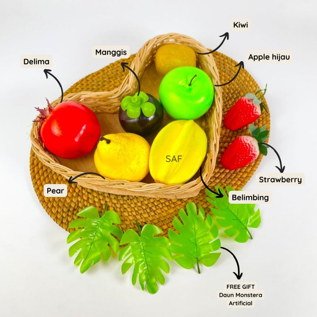 SAF Paket Buah JUMBO Artificial Palsu - Fake Fruit Full Size FREE Daun Monstera Set Props Foto