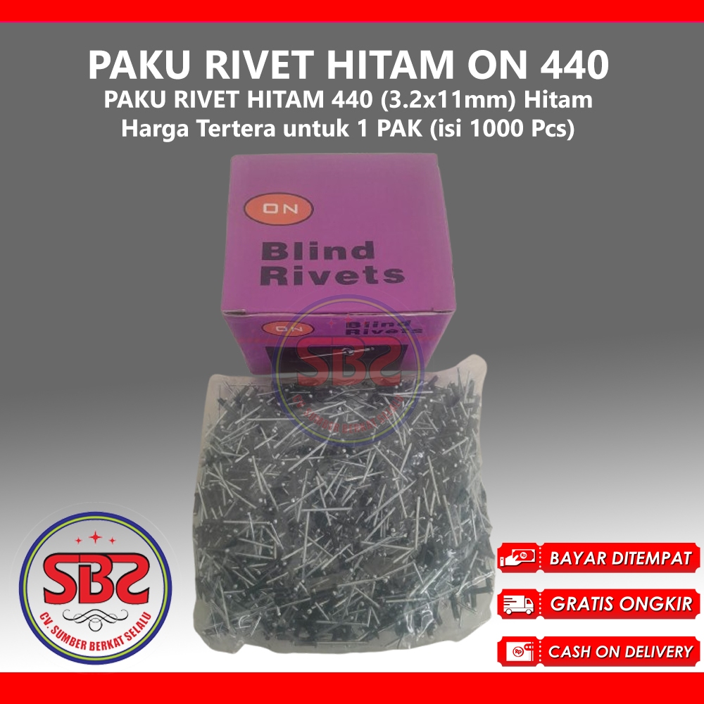 ON Paku Rivet 440 HITAM 1 Box Isi 1000pcs HITAM - Paku Rivet Hitam / Black